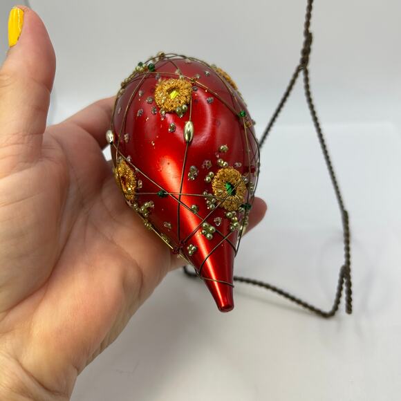 Vintage Red Glass Christmas Ornament Pin and Beaded Sequin Ornament Wire Wrap - Picture 8 of 11